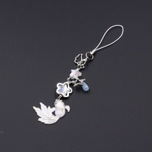 Lucky Koi fish charm with colorful acrylic stars and blue bead on silver lanyard