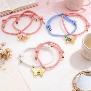 Pulseras magnéticas de mariposa en cuerda trenzada para parejas y mejores amigas