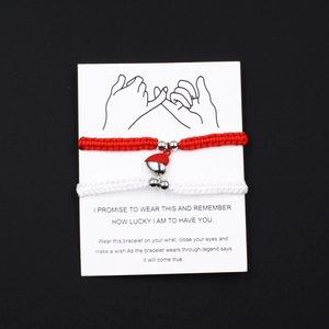 Adjustable Alloy Woven Rope Couple Bracelet With Magnetic Heart Pendant Matching Simple Jewelry For Women Men Lover Gift