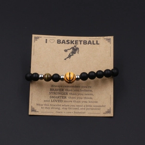 Basketball Thema Tigerauge Perlen Armband Für Herren Damen Verstellbar Schwarz Matt Glas Stein Handgewebt Sport Schmuck