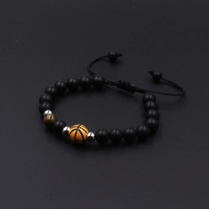 11mm Basketball-Armband mit matten schwarzen Perlen, Tigerauge und verstellbarem Band