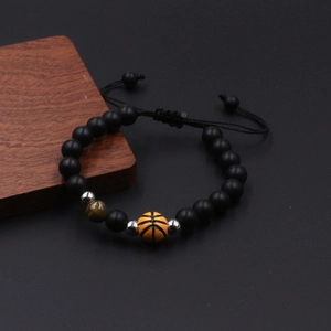 Herren Basketball-Armband mit mattschwarzen Perlen und einem Tigerauge-Naturstein