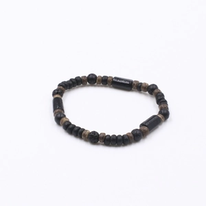 Elastic volcanic stone beaded bracelet set with dark wood spacers for men and women