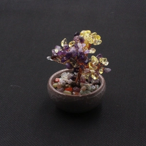 Handmade crystal money tree with amethyst and citrine stones in a ceramic pot base