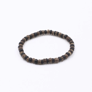 Elastic volcanic stone and wooden beaded bracelet set for retro stackable fashion