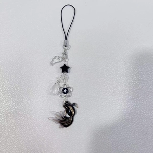 Handmade black koi fish and silver star pendant charm for phone or bags in New Chinese style