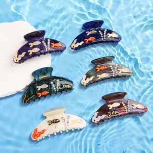 Pince à Cheveux Crabe en Acrylique Motif Petit Poisson Thème Océan pour Femme Design Animal avec Strass Accessoires Cheveux