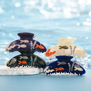 Lot de pinces à cheveux poisson avec strass en violet vert blanc et bleu marine