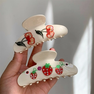Acetate Cherry Strawberry Hair Claw Clips Rhinestone Fruit Design Large Shark Clips For Women Fashion Hair Accessories