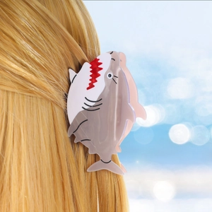 Unique shark-shaped acetate hair claw clip with ocean theme for elegant women's hairstyles