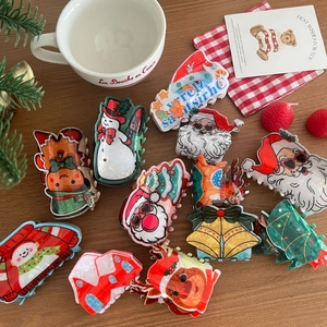 Pinces à Cheveux de Noël Mignonnes en Acétate Acrylique Père Noël Bonhomme de Neige Renne Petit Biscuit Sapin de Noël Pince pour Femmes Filles