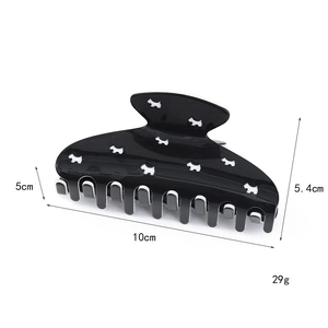 Detailed size specifications for black acetate dog pattern hair claw clip, 10cm length