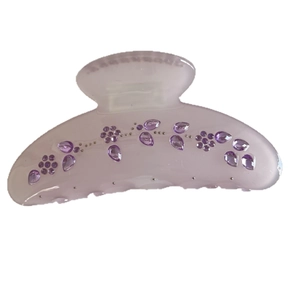 Elegant lavender acetate hair claw clip with floral rhinestone patterns for women