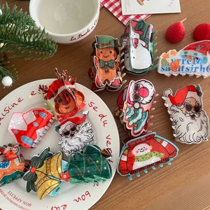 Lot de pinces à cheveux de Noël avec motifs Père Noël, renne et sapin sur bois
