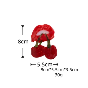 Detail view of 8cm fruit cherry lips hair claw clip with specific dimensions and marble texture