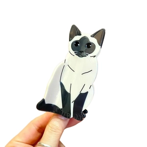 Siamese cat hair claw clip made of glossy acetate material in black and white finish