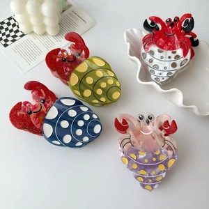 Barrettes à cheveux mignonnes en forme de crabe et bernard-l'ermite en acétate coloré
