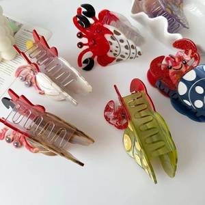 Pinces à cheveux mignonnes en acétate en forme de homard, crabe et animaux marins