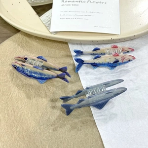 Creative realistic fish hair claws set with blue mackerel and sea bass styles for women