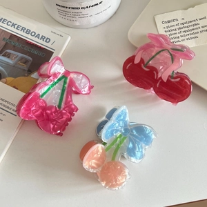 Cute Cherry Fruit Hair Claw Clip Bow Acetate Acrylic Shark Clip For Women Sweet Korean Style Hair Accessory