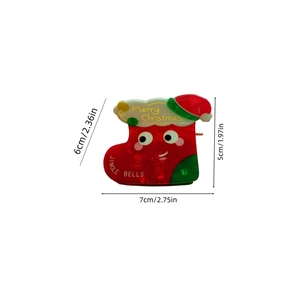 Vue détaillée de la pince à cheveux botte de Noël avec dimensions en cm et en pouces