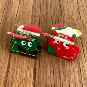 Lot de pinces à cheveux sapin et chaussette de Noël en acétate pour coiffure festive