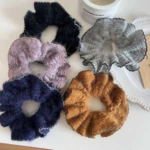 5-pack knitted lace scrunchies in navy, pink, grey and black colors for ponytails