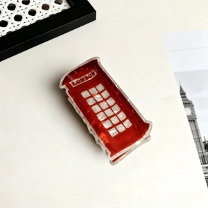 British red telephone booth style large acetate hair claw clip with London design