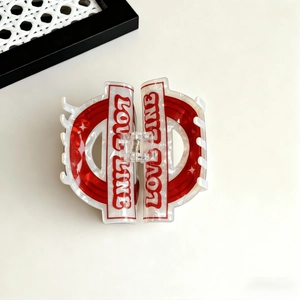 Retro cream hair claw clip with red love line patterns and durable metal spring