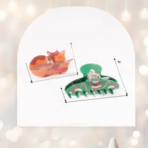 Detailed size specifications for Christmas cat hair claw clips and festive Santa accessories