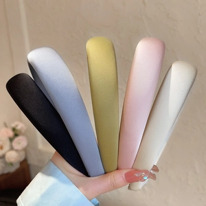 Solid Color Thickened Satin Sponge Headband For Women Glossy Wide Padded Hairband High Top Hair Hoop Daily Hair Accessories