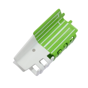 Magnetic green and white plastic storage rack with hooks and non-slip stripes