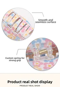 Detail showing the floral pattern surface and the strong metal spring of the hair claw clip