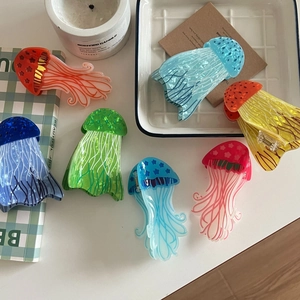 Colorful jellyfish-shaped acrylic hair claws set of seven pieces in vibrant colors