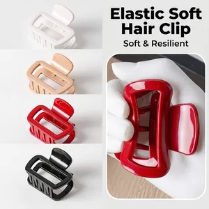 Women Plastic Large Hair Claw Clip Rectangle Hollow Out Hair Catch Barrettes Solid Color Fashion Daily Hair Accessories
