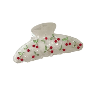 Eleganter Haarklammer aus Acetat in Weiß mit Kirsch-Strass-Muster für Damen