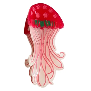 Creative jellyfish hair claw clip in red and pink acrylic with delicate floral patterns