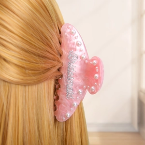 Large Hair Claw Clips For Women Marble Acrylic Hair Clips With Artificial Pearls Bride Bridesmaid Lettering Sweet Wedding Hair Accessories Shark Clips