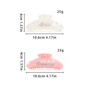 Size chart showing Bride and Bridesmaid hair claws with 10.6cm length and 4cm height details