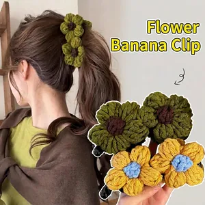 Pince Banane Fleur Tricotée à la Main pour Femme Élégante Pince à Cheveux Florale en Fil Accessoires de Cheveux