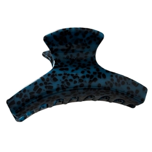 Classic tortoise shell acetate hair claw clip with dark blue leopard pattern finish