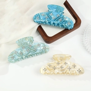 Acetate Marble Pattern Hair Claw Clip Rhinestone Star Elegant Shark Clip For Women Large Fashion Hair Accessories Styling Tool