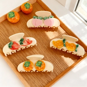 Sweet Fruit Acetate Hair Claw Clip For Women Korean Style Large Strawberry Peach Mango Shark Clip Handmade Hair Accessories