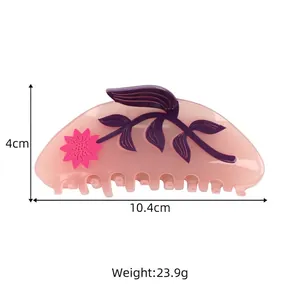 Rosa Blumen Haarklammer aus Acetat mit floralem Muster und Größenangabe, 10,4 cm Länge