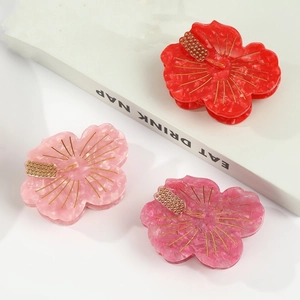 Acetate Hibiscus Flower Hair Claw Clip Elegant Marble Texture Shark Clip Small Fresh Floral Hair Accessories For Women Vacation