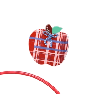 Cute apple-shaped hair clip with red plaid pattern and blue bow decoration for girls