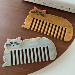 Peignes à cheveux mignons en acétate forme chat, coloris ambre et bleu gris marbré