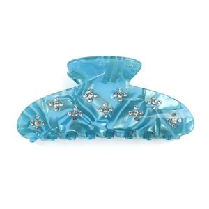 Blue marble acetic acid hair claw clip with star rhinestones for elegant hairstyles