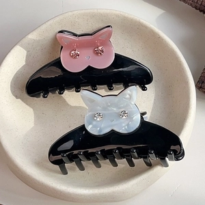 Pinces à cheveux mignonnes en acétate motif chat avec strass roses et blancs