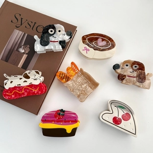 Pinces à cheveux en acétate avec motifs cupcake fraise, teckel et formes créatives